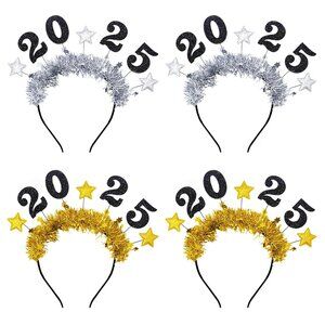 4 Pcs New Year Headbands Glitter Silver Gold Stars Tiara for Women Men